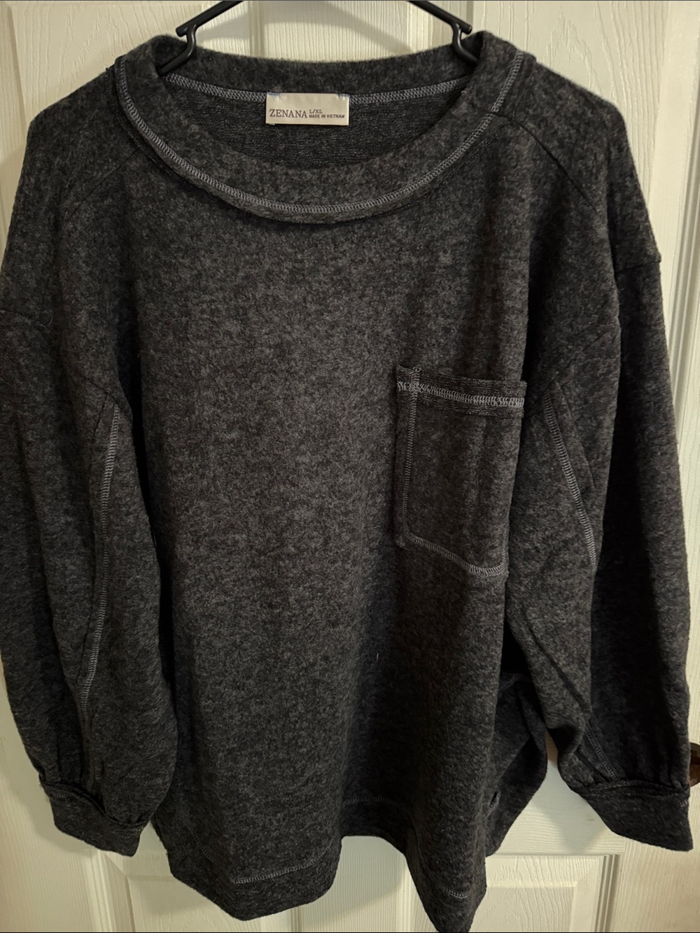 Zenana Outfitters Charcoal Gray Crewneck Pocket Sweatshirt